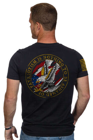 Nine Line Patriotism is Nothing to Be Ashamed of Short Sleeve T-Shirt in Black with back graphic